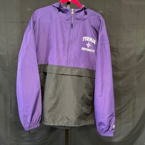 Champion Windbreaker Furman University 2XL Purple Black Half Zip Hooded Jacket